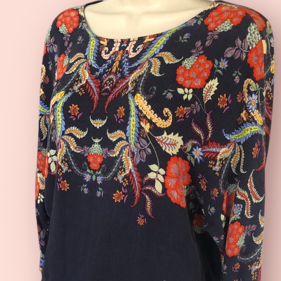 DESIGUAL Bohemian Floral Paisley 3D print Small Top Blouse 3/4 sleeve Black - Picture 4 of 13